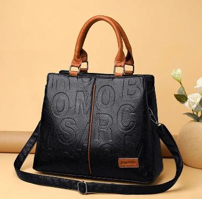 2023 New Fashion Solid Color Shoulder Large Capacity Soft Leather Cloth Letter Embossed Ladies Handbag