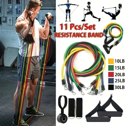 11pcs/Set Pull Rope, Resistance Bands, Portable Fitness Equipment, Ankle Strap, Chest Expander, Elastic Exercise Band