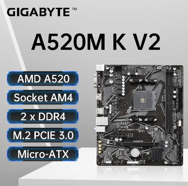 GIGABYTE A520M K V2 New Micro-ATX A520 DDR4 5100(OC) MHz M.2 PCIe 3.0 AMD Ryzen 5000 Series AM4 Motherboard