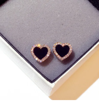 Engagement Enamel Cute Heart Stud Earrings for Women Girls Rose Gold Color Summer jewelry Black Earring Wedding Jewelry Gifts