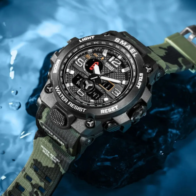 SMAEL New Sport Watch Mens 50M Waterproof Clock Alarm 1545D Dual Display Wristwatch Quartz Military Watches For Men